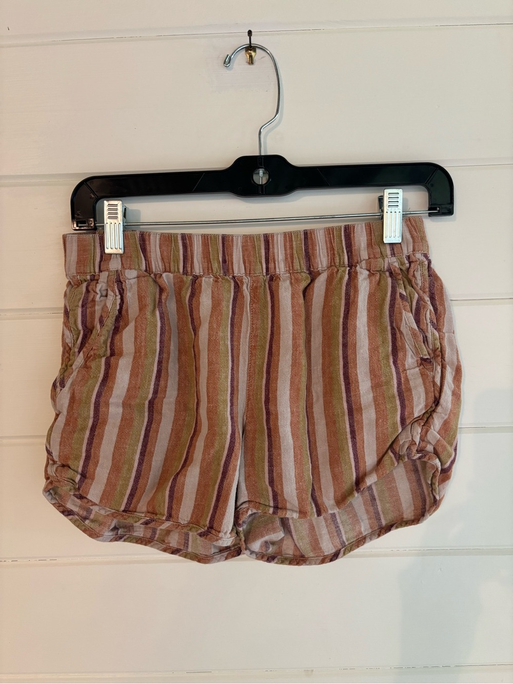 Madewell Striped Elastic-Waist Multicolor Linen/Cotton Blend Shorts